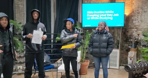 Youth presenting on side hustles at Uplift Communities